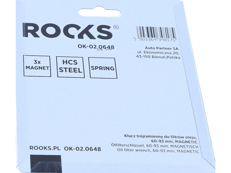 ROOKS Kolmeharaline võti õlifiltritele 60-93 mm MAGNETIC