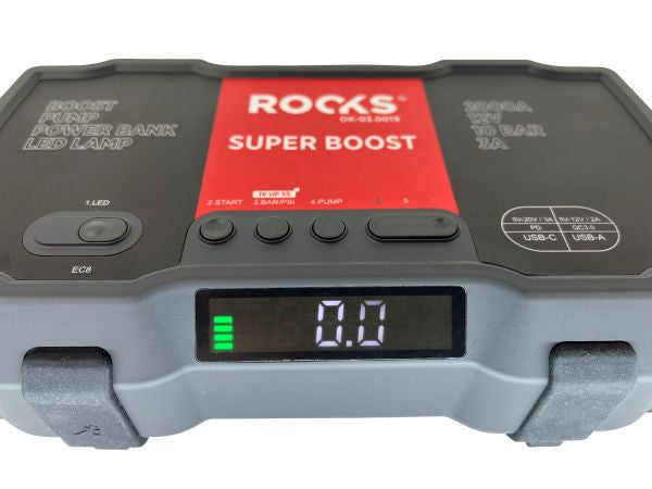 ROOKS Booster käivitusseade kompressoriga 12V 1000/2000 A 10 BAR 55,5 Wh