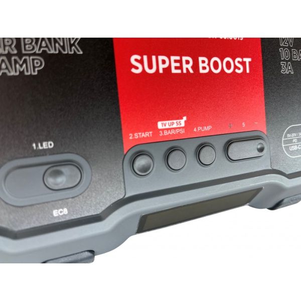 ROOKS Booster käivitusseade kompressoriga 12V 1000/2000 A 10 BAR 55,5 Wh