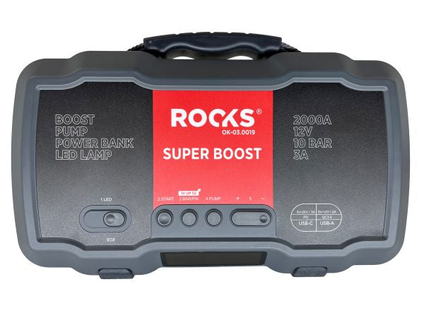 ROOKS Booster käivitusseade kompressoriga 12V 1000/2000 A 10 BAR 55,5 Wh