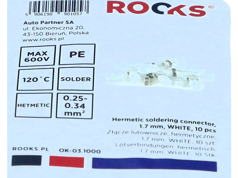 ROOKS Hermeetiline joodisühendus 1,7 mm WHITE 10 tk