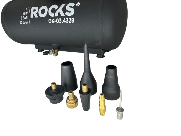 ROOKS 20V AQ-ONE kompressor 6l 1 hj 8 BAR 36 V, kompl. 2 x 4 Ah akuga