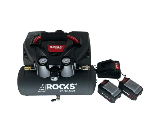 ROOKS 20V AQ-ONE kompressor 6l 1 hj 8 BAR 36 V, kompl. 2 x 4 Ah akuga