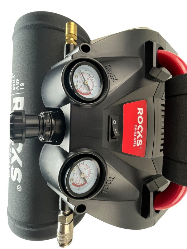 ROOKS 20V AQ-ONE kompressor 6l 1 hj 8 BAR 36 V, kompl. 2 x 4 Ah akuga