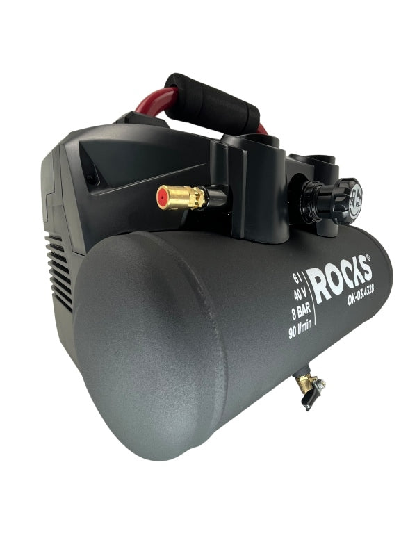 ROOKS 20V AQ-ONE kompressor 6l 1 hj 8 BAR 36 V, kompl. 2 x 4 Ah akuga