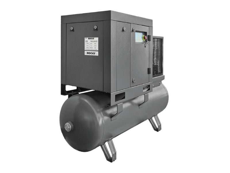 ROOKS Kruvikompressor 300L 10BAR 400V sagedusmuunduri ja kuivatiga