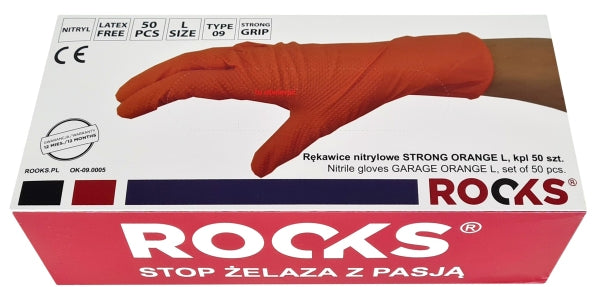ROOKS Nitriilkindad STRONG ORANGE L, komplekt 50 tk