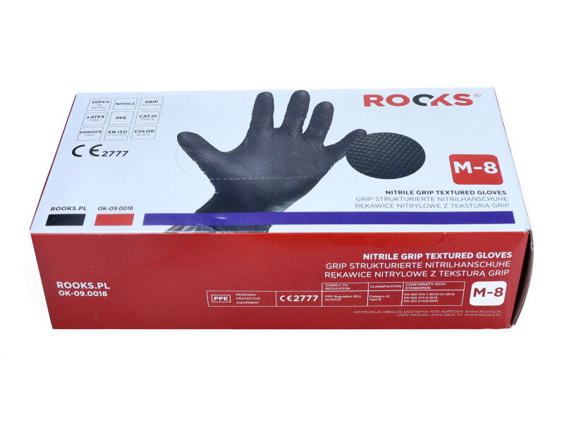 ROOKS Nitriilkindad M GRIP STRONG, mustad, 50 tk