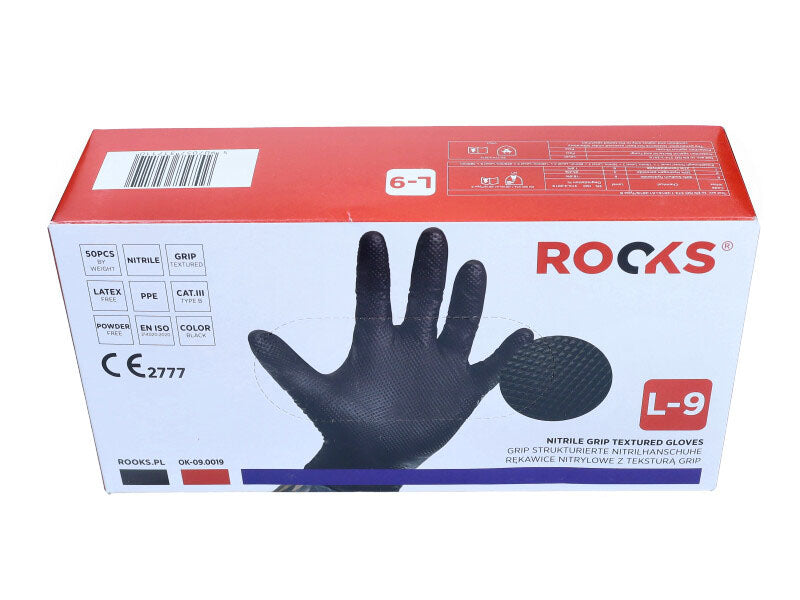 ROOKS Nitriilkindad L GRIP STRONG, mustad, 50 tk