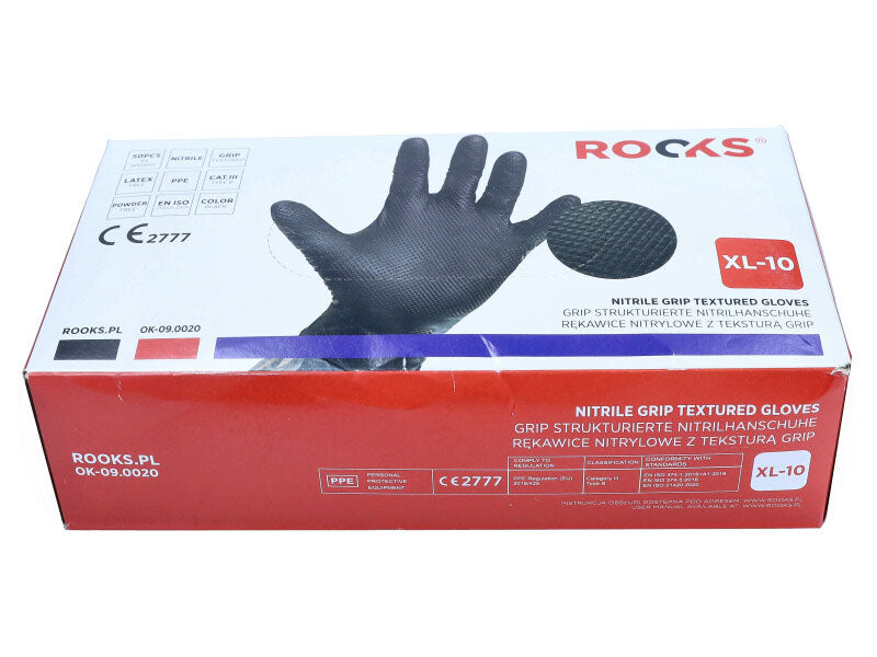 ROOKS Nitriilkindad XL GRIP STRONG, mustad, 50 tk