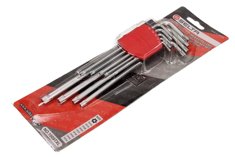 SELTA Pikkade Torx-võtmete komplekt hoidikus, 9 osa, T10-T50