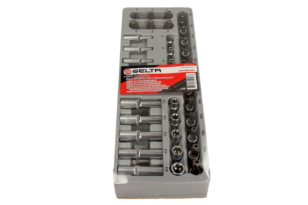 SELTA Kuuskant- ja Torx-padrunite komplekt 3/8, 33 osa, moodul 1/3