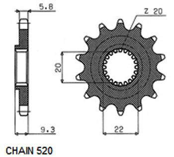 Sunstar Eesmine hammasratas SUNF3B0-14, 14z, samm 520