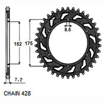 Sunstar Tagumine hammasratas SUNR1-2682-57, 57z, samm 428, teras