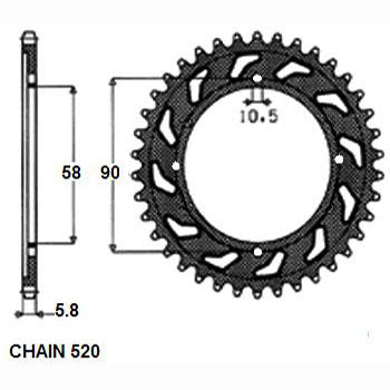 Sunstar Tagumine hammasratas SUNR1-3079-45, 45z, samm 520, teras
