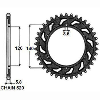Sunstar Tagumine hammasratas SUNR1-3517-44, 44z, samm 520, teras
