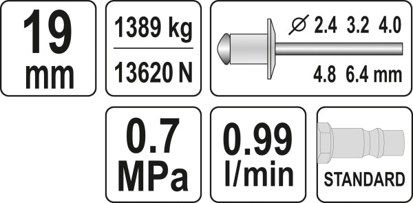 YATO Pneumaatiline neetimispüstol 4,0 - 6,4 mm