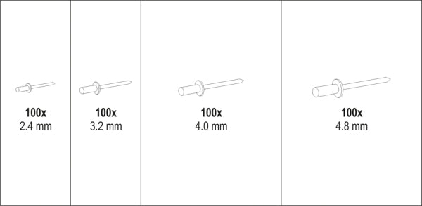 YATO Pop-needid sortiment, 400 osa