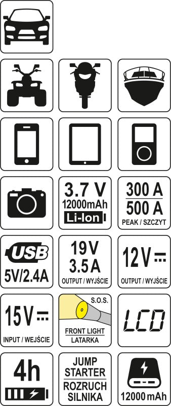 YATO Käivitusabi akupank 9000 mAh, käivitusvool 400 A