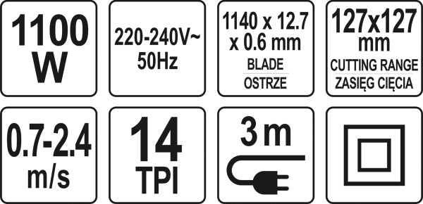 YATO Lintsaag 230 V, 1100 W, eemaldatava alusega, lõikeulatus 127 mm x 127 mm