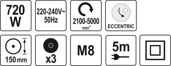 YATO Ekstsentrikpoleerija 230 V, 720 W, 150 mm