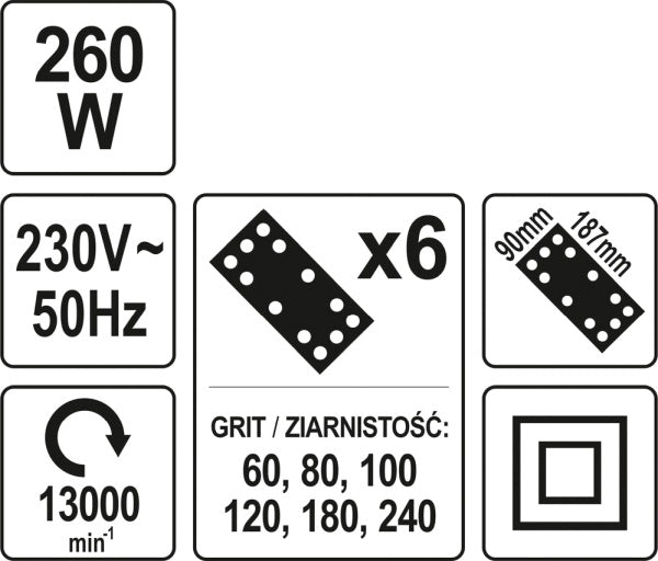 YATO Vibrolihvija 230 V, 260 W, 90 mm x 187 mm