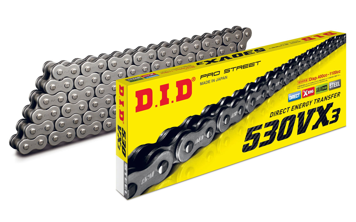 D.I.D Mootorratta kett 530VX3-100, samm 530, 100 lüli, X-rõngastega, avatud