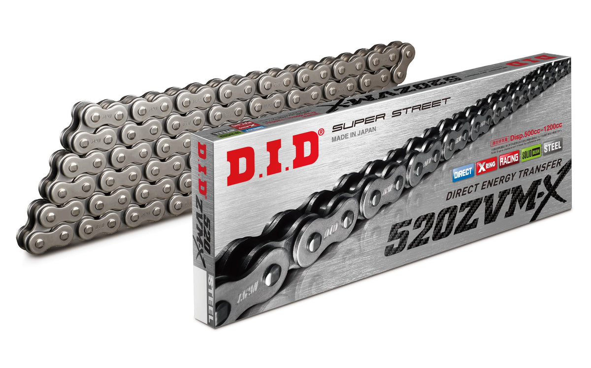 D.I.D Mootorratta kett 520ZVMX-104, samm 520, 104 lüli, X-rõngastega, avatud