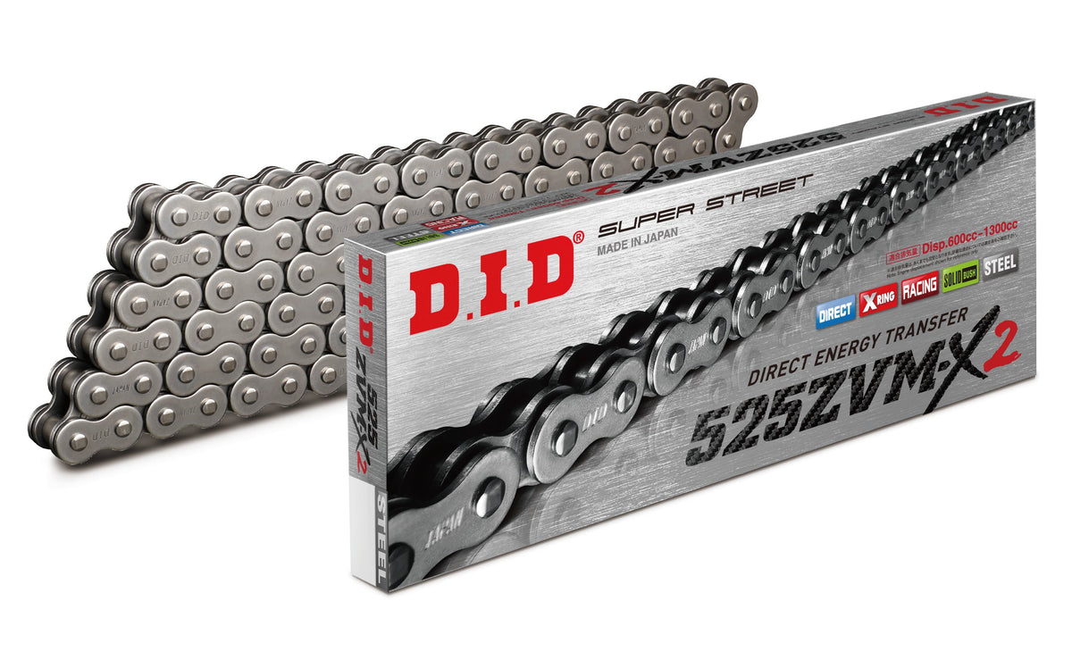 D.I.D Mootorratta kett 525ZVMX2-108, samm 525, 108 lüli, X-rõngastega, avatud