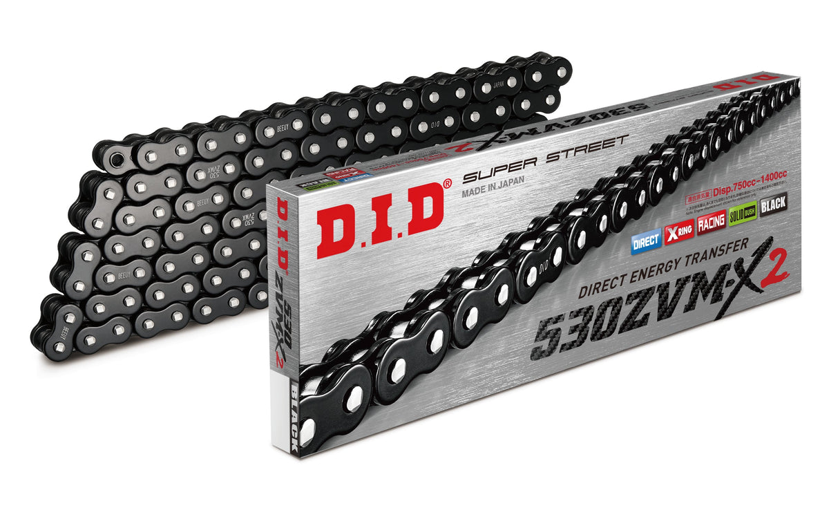 D.I.D Mootorratta kett 530ZVMX2BK&BK-118, samm 530, 118 lüli, X-rõngastega, must, avatud
