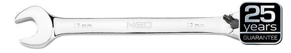 NEO Tools Räikmehhanismi ja lülitiga leht-silmusvõtmed, 12 osa, 8-19 mm, pehme kott