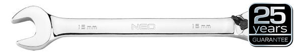 NEO Tools Räikmehhanismi ja lülitiga leht-silmusvõtmed, 12 osa, 8-19 mm, pehme kott