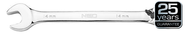 NEO Tools Räikmehhanismi ja lülitiga leht-silmusvõtmed, 12 osa, 8-19 mm, pehme kott