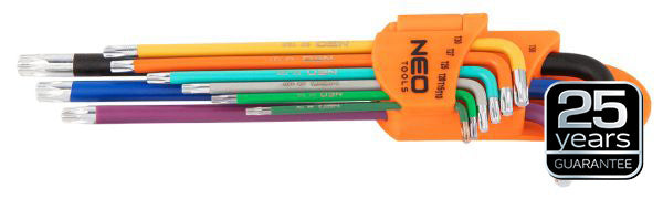 NEO Tools Torx-võtmed T10-50, 9 osa, värvilised