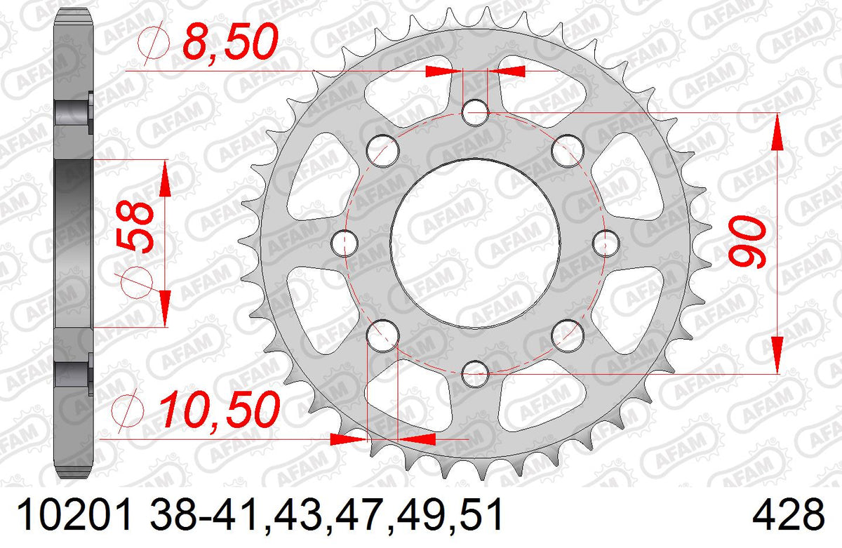 AFAM Tagumine hammasratas 10201-43, 43z, samm 428, teras