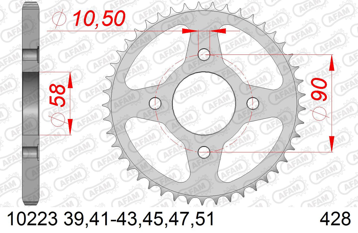 AFAM Tagumine hammasratas 10223-43, 43z, samm 428, teras