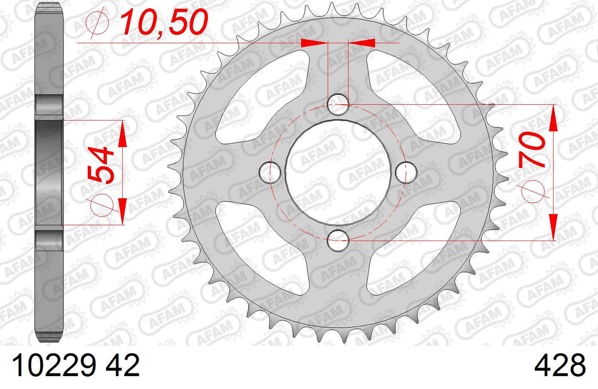 AFAM Tagumine hammasratas 10229-42, 42z, samm 428, teras