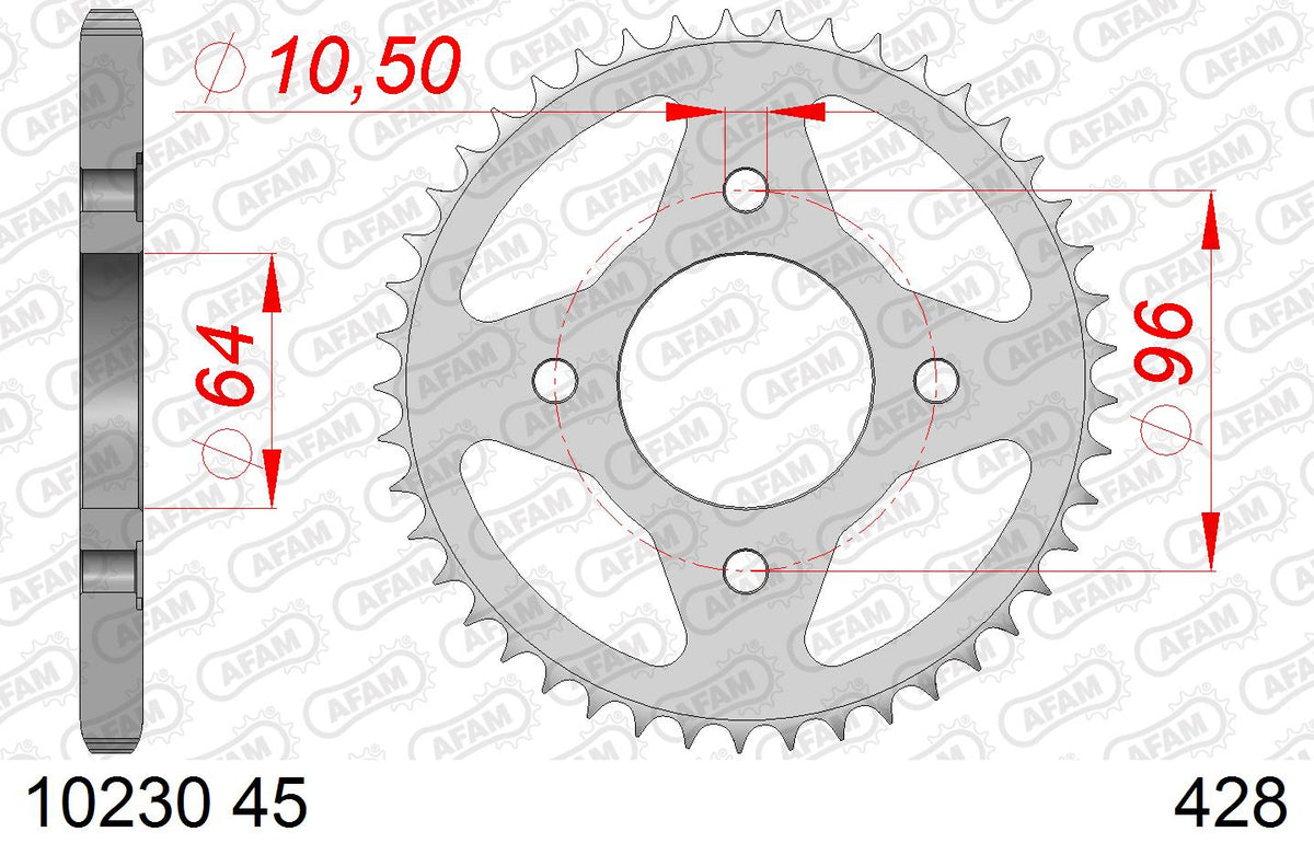 AFAM Tagumine hammasratas 10230-45, 45z, samm 428, teras