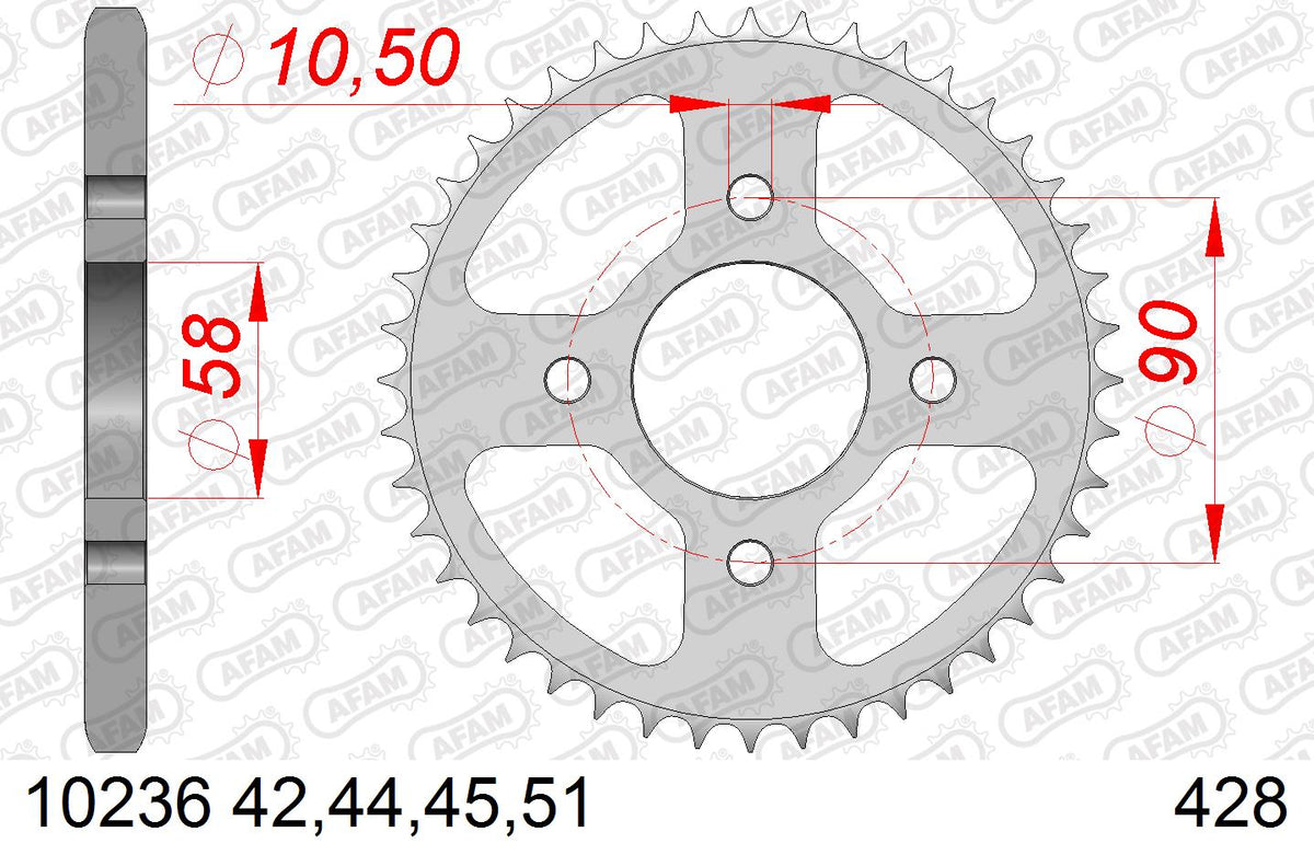 AFAM Tagumine hammasratas 10236-44, 44z, samm 428, teras