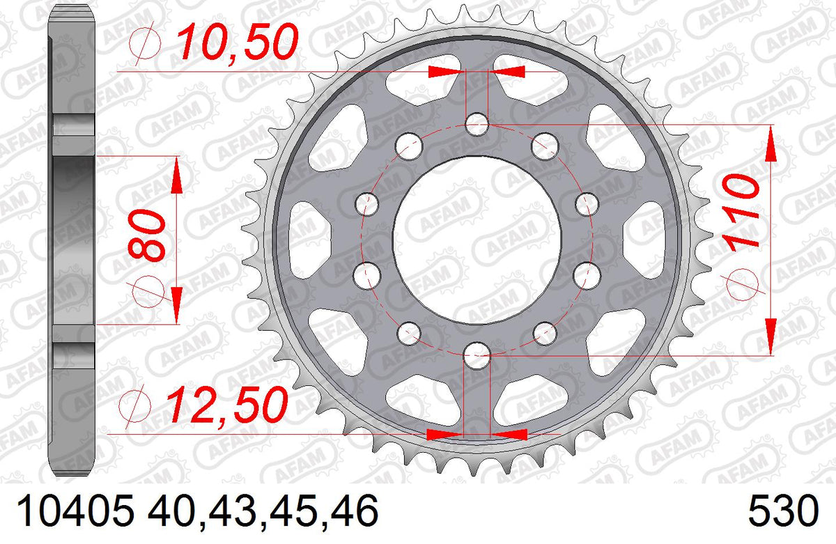AFAM Tagumine hammasratas 10405-40, 40z, samm 530, teras