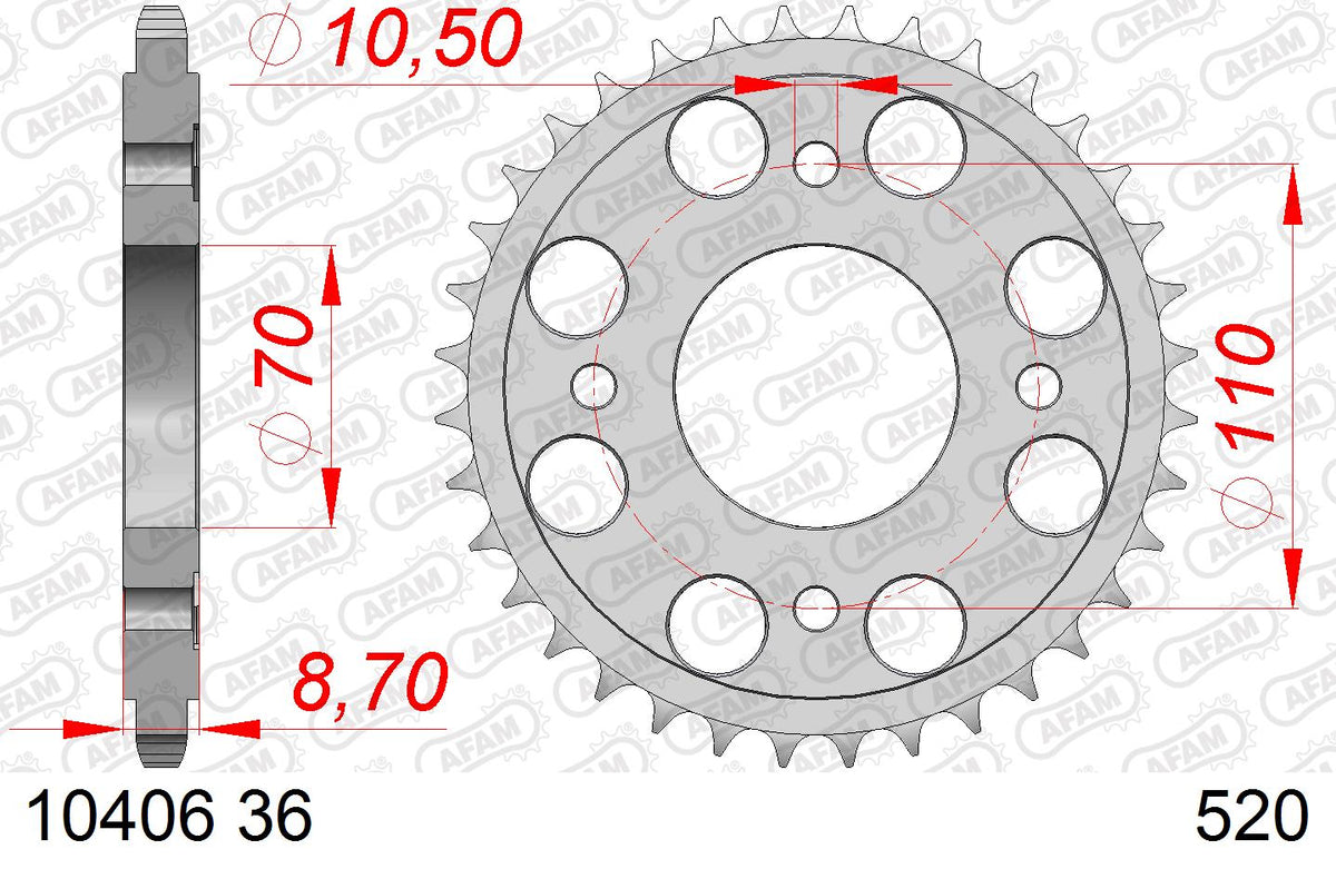 AFAM Tagumine hammasratas 10406-36, 36z, samm 520, teras