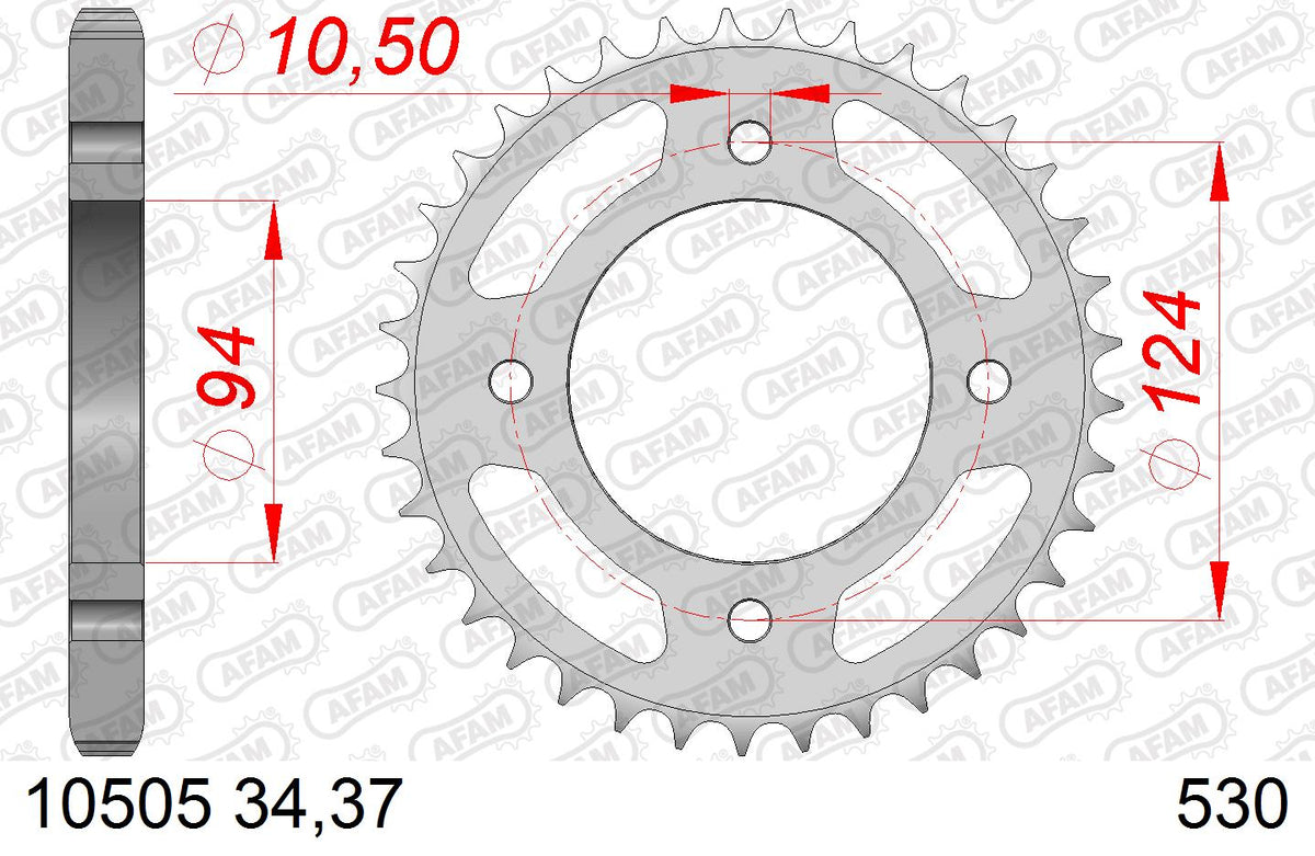 AFAM Tagumine hammasratas 10505-37, 37z, samm 530, teras