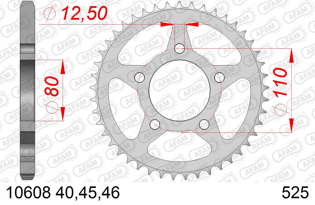 AFAM Tagumine hammasratas 10608-40, 40z, samm 525, teras