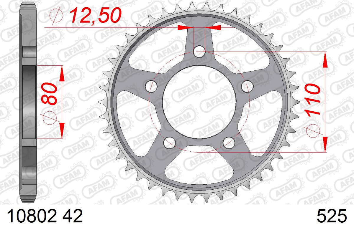 AFAM Tagumine hammasratas 10802-42, 42z, samm 525, teras