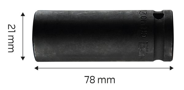 NEO Tools Pikk löökpadrun 1/2, 21 x 78 mm, CR-MO