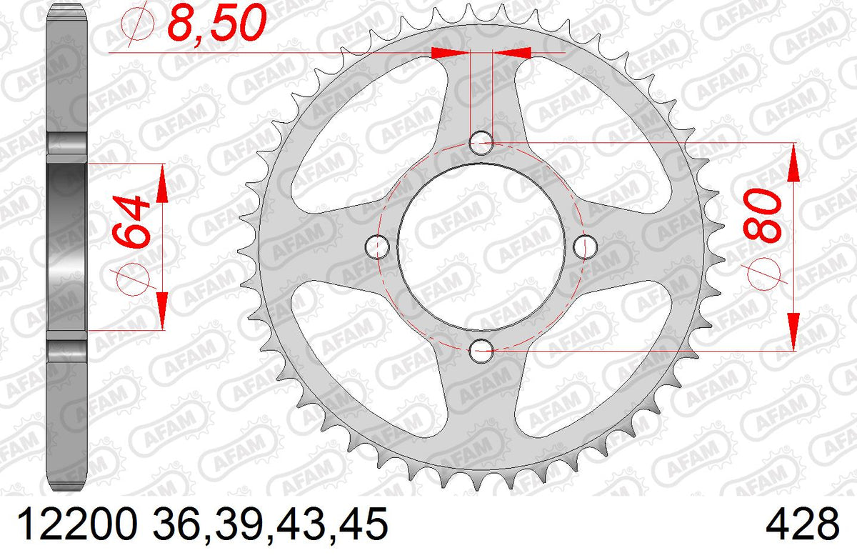 AFAM Tagumine hammasratas 12200-45, 45z, samm 428, teras