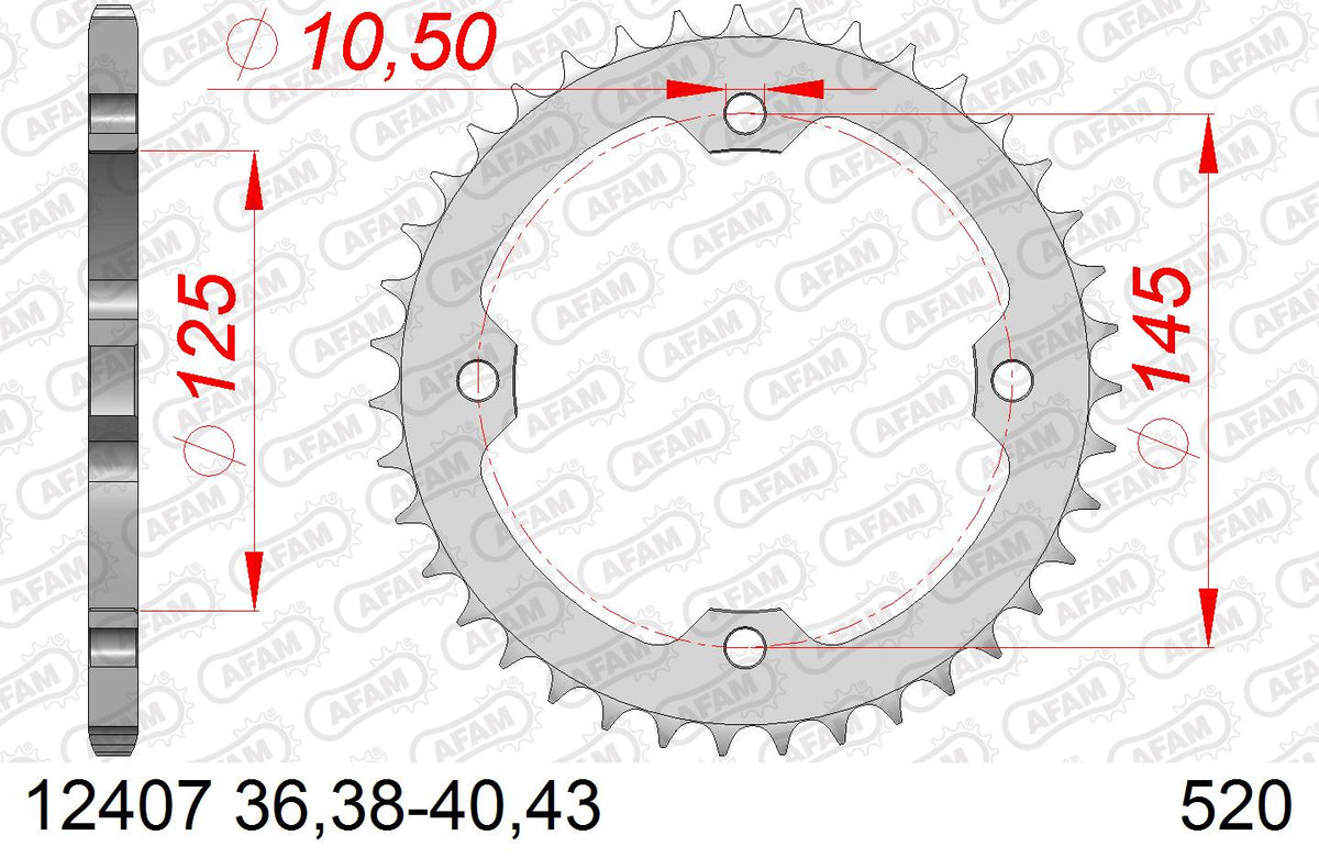 AFAM Tagumine hammasratas 12407-38, 38z, samm 520, teras