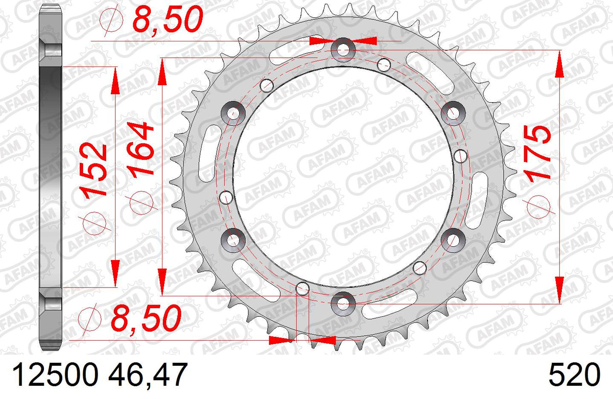 AFAM Tagumine hammasratas 12500-44, 44z, samm 520, teras