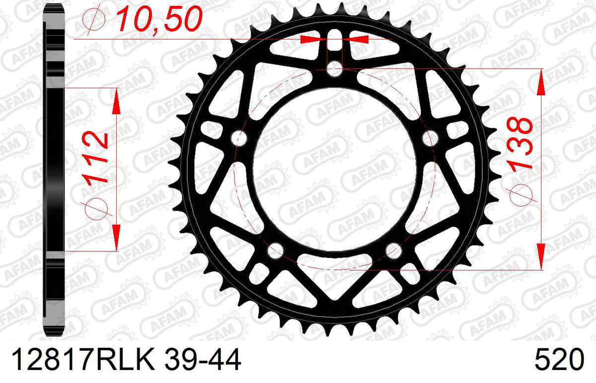AFAM Tagumine hammasratas 12817RLK-44, 44z, samm 520, teras