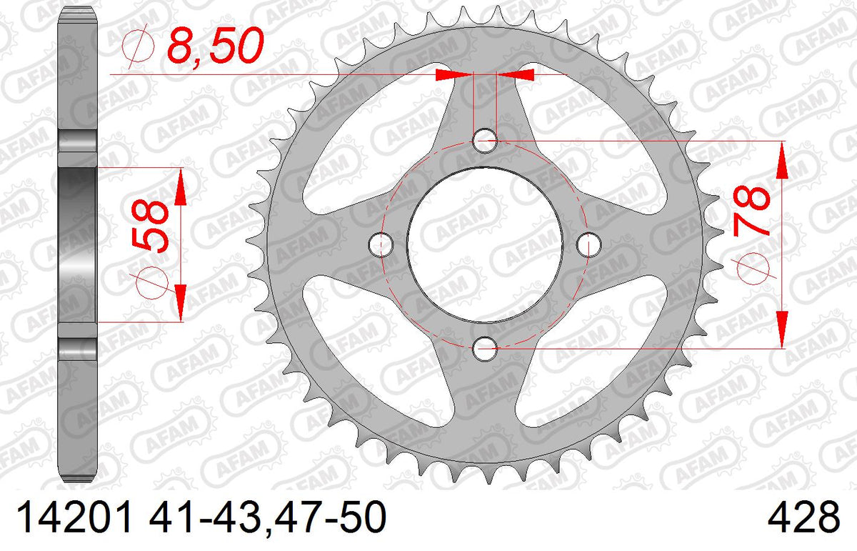 AFAM Tagumine hammasratas 14201-43, 43z, samm 428, teras